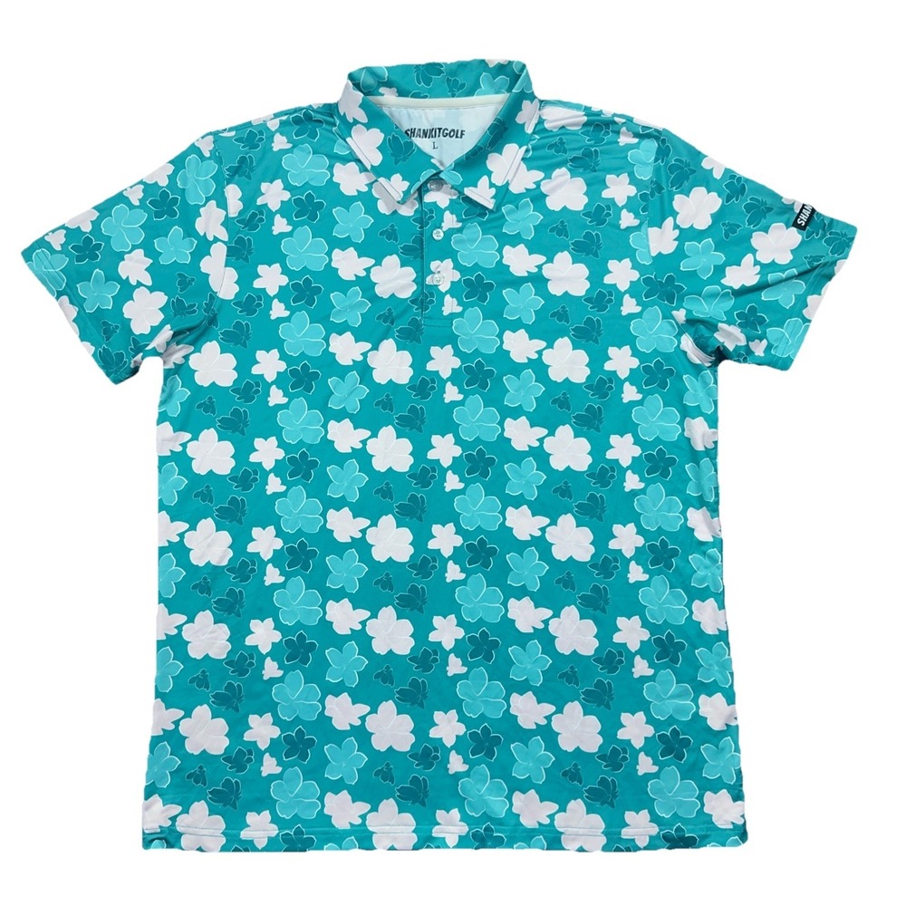 Shank It Golf Polo Floral Hawaiian Print Mens Large Performance Stretch Casual